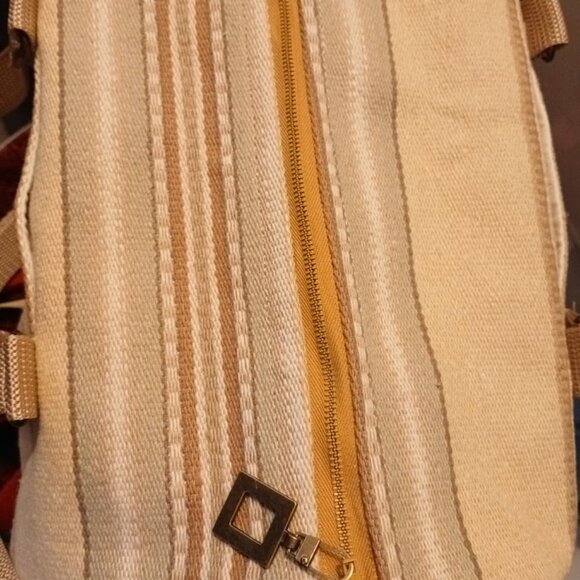 New Canvas Upholstery Mini Duffle Travel Bag Tan Sage embroidered Shoulder Cross - Picture 11 of 13